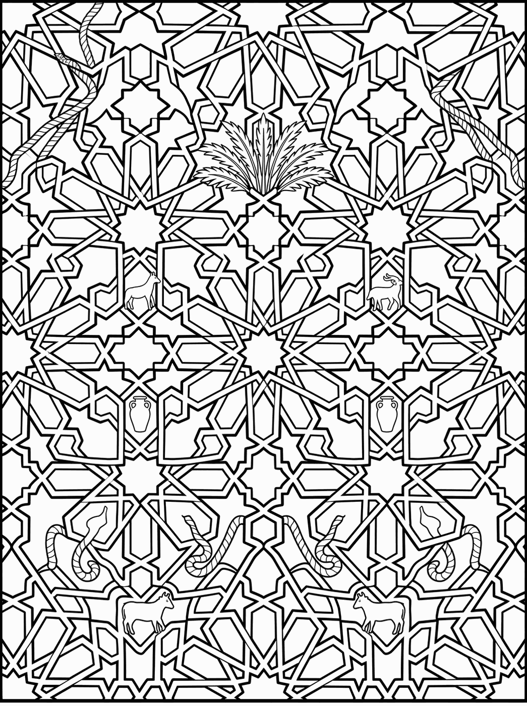 Line art plate: interlaced zellij star pattern